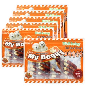 마이도기 강아지대용량간식 사사미 육포 건조간식 오리연어포, 300g, 6개