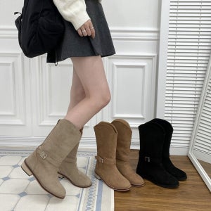 라운드토 스웨이드 하프 버클미들부츠 발편한 데일리 베이지3컬러 플랫굽3cm 225-250