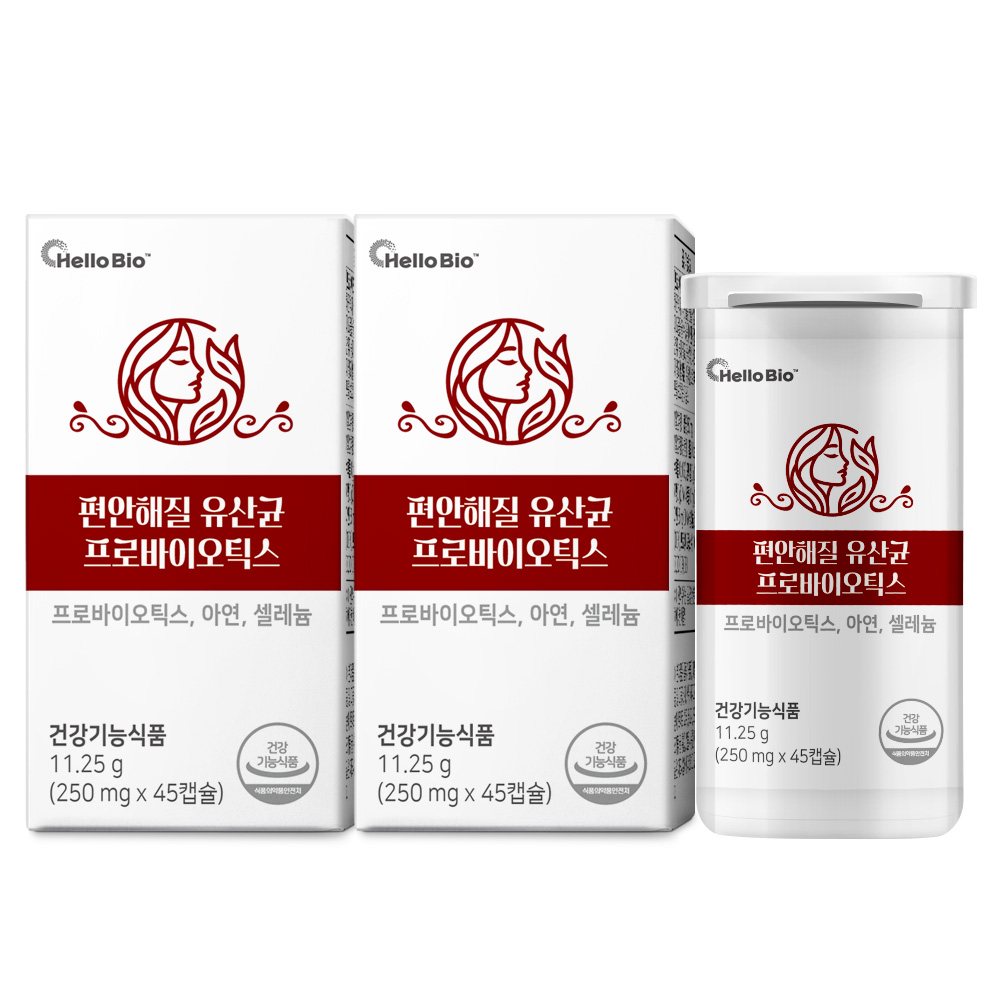 [1박스 추가증정] 헬로바이오 편안해 질 여성 유산균 10억 보장 프로바이오틱스 셀레늄 45캡슐, 2개