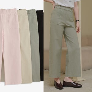 도밍고블루 더블포켓 올밴딩 와이드팬츠 (봄신상 스판 파스텔 유니크 심플 세련된)