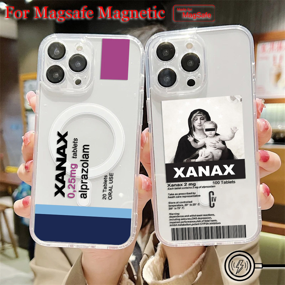 XANAX Chill Pill Magsafe 자기 전화 케이스 갤럭시 S25 S24 S23 S22 S21 S20 FE 플러스 울트라 5G 소프트 클리어 TPU 커버