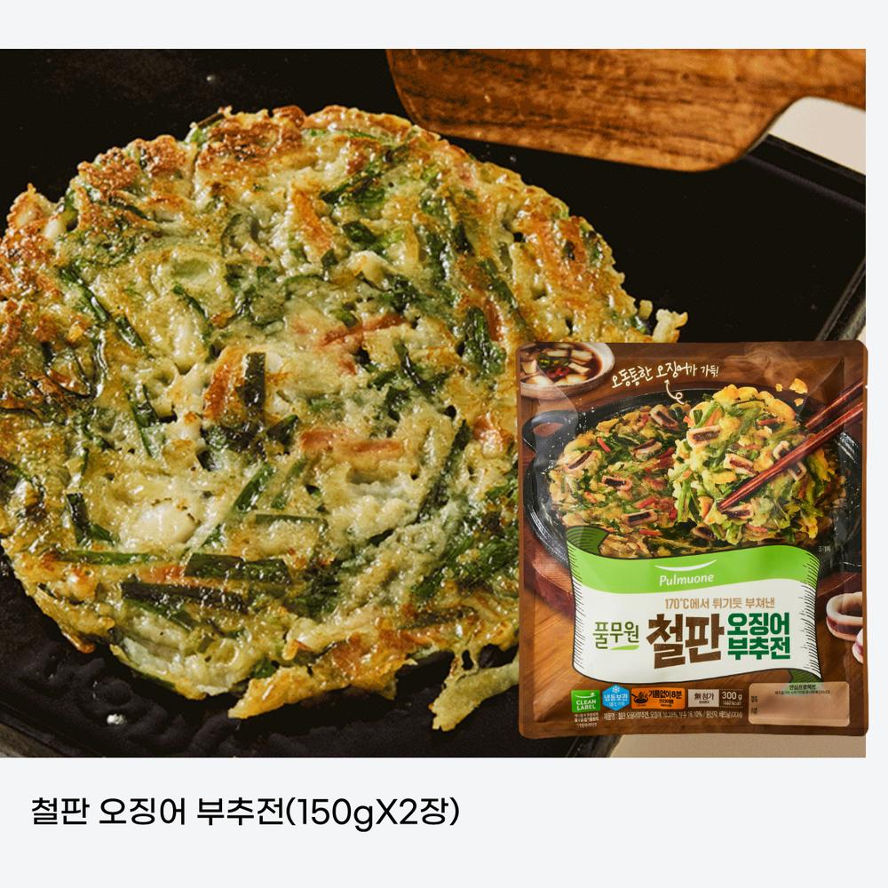 <b>풀무원</b> 기묘한전집 B2B 철판 오징어 부추전(2장) 막걸리 생각 오징어부추 300g 2개입