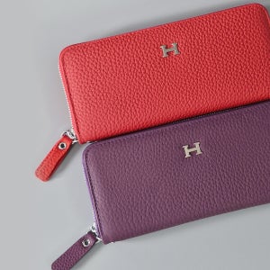 토고 소가죽 여성 지퍼 장지갑 가죽 여자 카드 슬림 얇은 지폐 현금 손목 스트랩