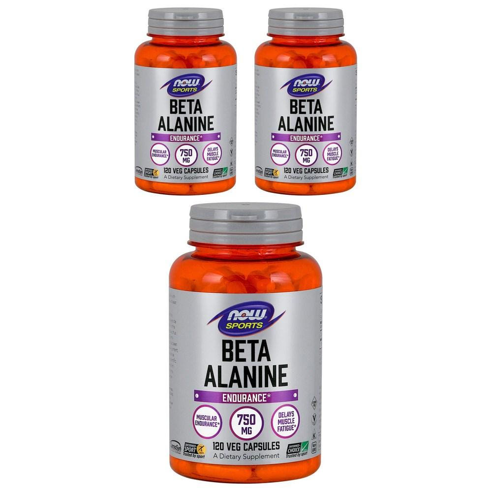 나우푸드 스포츠 <b>베타 알라닌 750mg</b> 120정 3개 베지 캡슐 지구력 운동전 아미노산