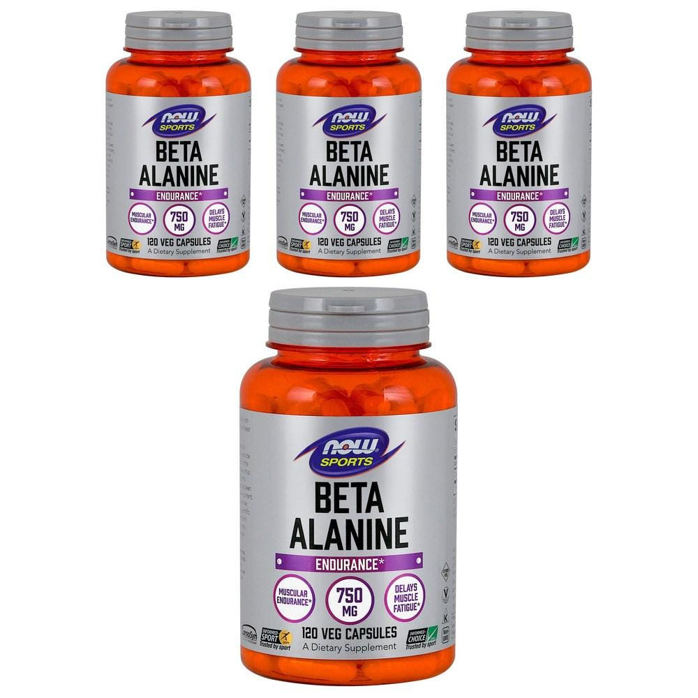 나우푸드 스포츠 <b>베타 알라닌 750mg</b> 120정 4개 베지 캡슐 지구력 운동전 아미노산