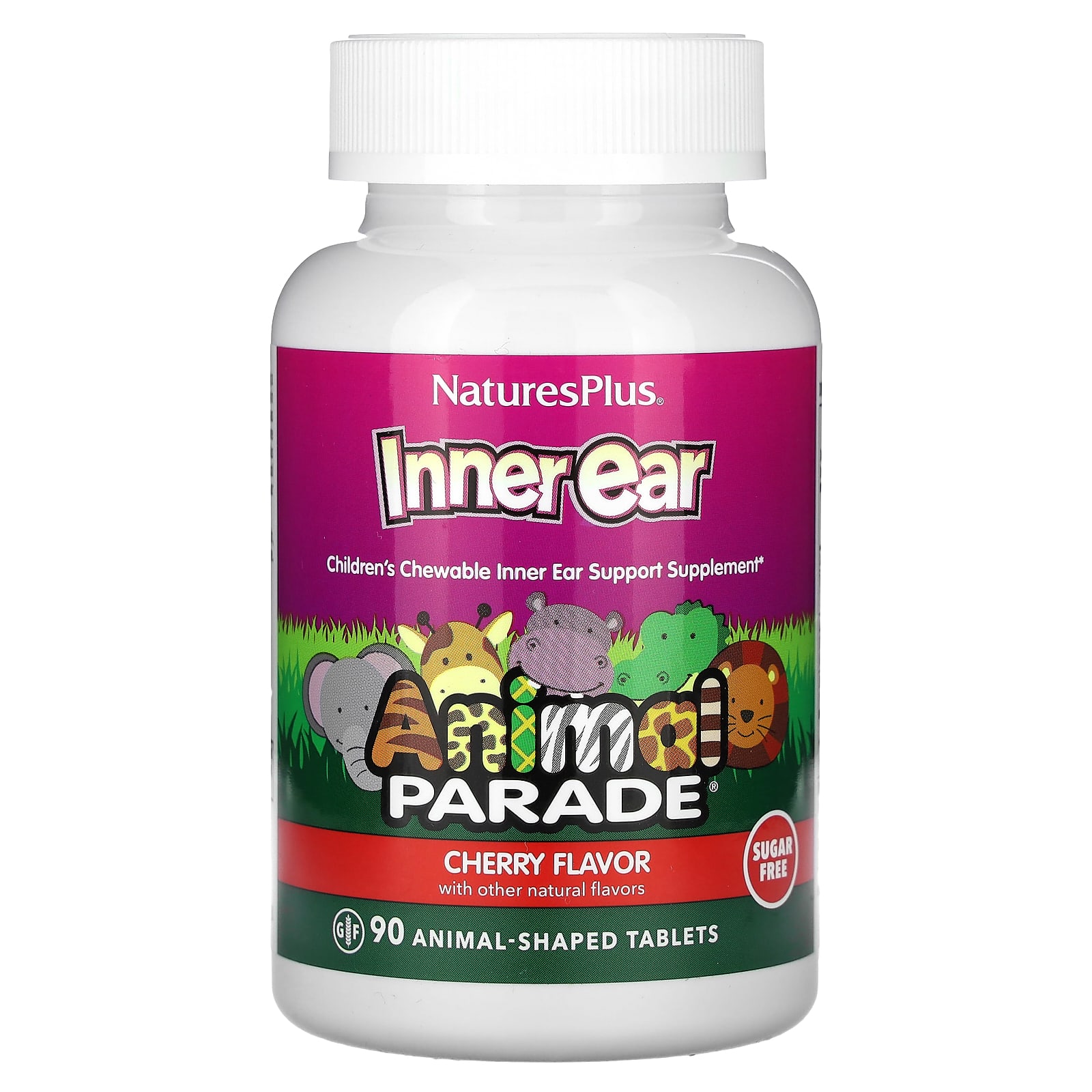 NaturesPlus Animal Parade 어린이용 이너 이어 체리 동물 모양 정제 90정
