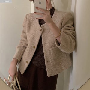 러브티 도톰 부클 금장버튼 트위드 울자켓 5col 봄 겨울 하객 라운드 크롭 제이플로우
