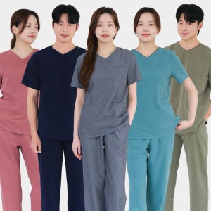 상우메디컬 브이넥 간호복 상하세트 고급 스크럽복 스판 간호사복 수술복 의사 병원유니폼