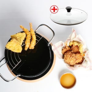 뚜껑 튀김망포함 인덕션 튀김냄비 20cm 블랙 가정용 캠핑 튀김기 무쇠 미니