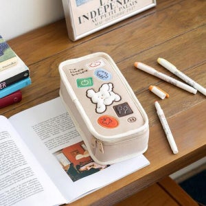 로마네 귀여운 캐릭터 중학교 고등학교 대학생 천 필통 펜케이스 대용량 빅 푸들 베이지