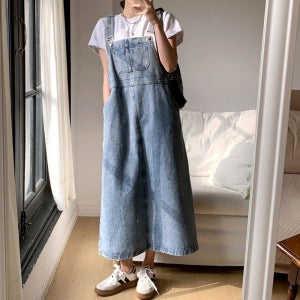 청롱원피스 맥시 멜빵 원피스 데님