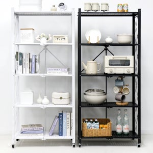 이지라이프 원터치 폴딩 이동식 수납 접이식 철제선반 5단