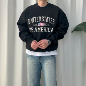 반타 봄 가을 간절기 오버핏맨투맨 긴팔 성조기패턴 라운드티셔츠