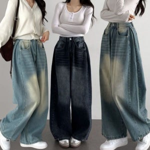 여성 사계절 와이드 청바지 키작녀 세미와이드 청바지 하이웨스트 데님 팬츠 흑청 진청 바지
