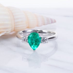 천연 0.95ct 페어컷 에메랄드 다이아 14k 18k 탄생석 반지 베르데 HNFJ956