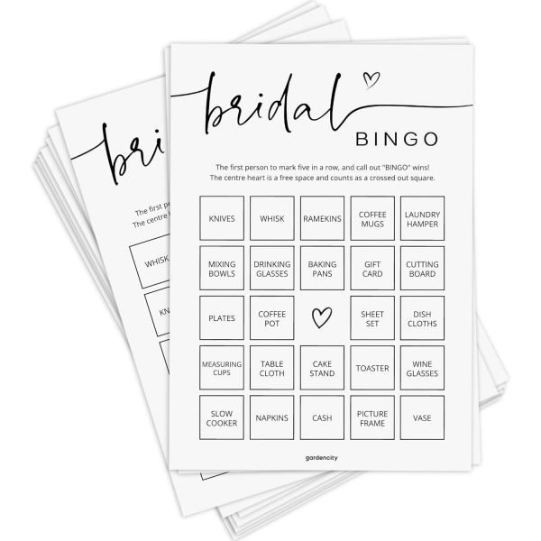 브라이덜 샤워 빙고, 미리 채워진 카드, 50명의 손님을 위한 게임, 천공된 <b>콜</b> 미니멀<b>리스트</b>