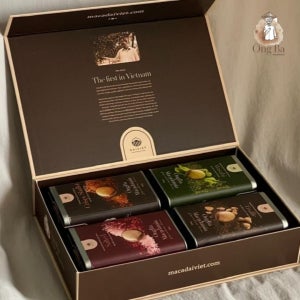 옹바 마카다미아 플레이버 틴케이스 선물세트 4구 + 쇼핑백 포함