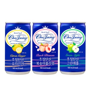 [콤보팩] 일화 초정탄산 그린애플+복숭아블라썸+유자진저 190ml X 각30캔 (총90캔)