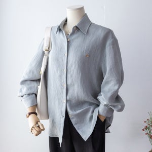 포텐션 내추럴 루즈핏 봄 여름 세로 스트라이프 잔골지 플리츠 린넨 셔츠 남방