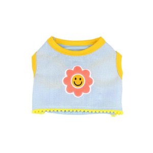 스마일 플라워 크롭티셔츠 체크, L