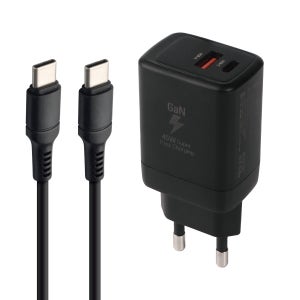 지파워 GaN PD45W 2포트(1구 45W/2구 동시 25W+18W)초고속충전기 CtoC케이블 1세트, 블랙