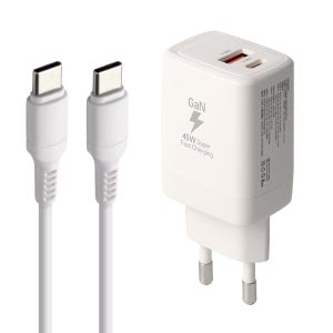 지파워 GaN PD45W 2포트(1구 45W/2구 동시 25W+18W)초고속충전기 CtoC케이블 1세트, 화이트