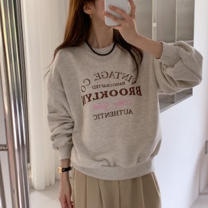 여성맨투맨 긴팔 레이어드 긴팔티 자수 봄 가을 겨울 기모 오버핏 박스 티셔츠 데일리룩