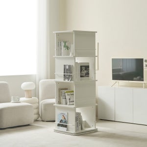 그린우드 완제품 카일리 거실 전면 회전 책장 책꽂이 4단