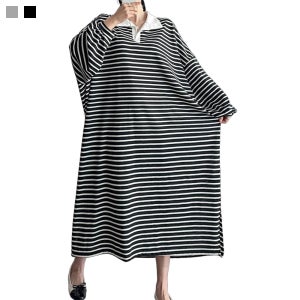 25SS 배색 V 카라넥 빅사이즈 맥시롱원피스 밑단트임 단가라 스트라이프 오버핏 원피스