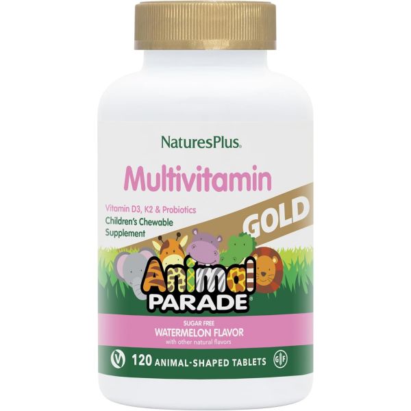 <b>Natures Plus</b> Animal Parade Gold 비타민 D3 K2 프로바이오틱스 60정