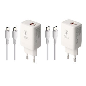지파워 GaN PD45W 2포트(1구 45W/2구 동시 25W+18W)초고속충전기 CtoC케이블 2세트, 화이트