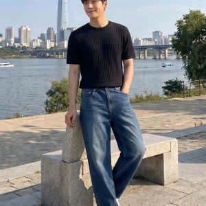 행텐 경량 쿨맥스 와이드 데님팬츠_블루