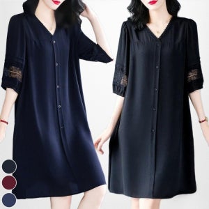 여름원피스 40대엄마옷 빅사이즈 루즈핏 미디 원피스 V넥 쉬폰원피스