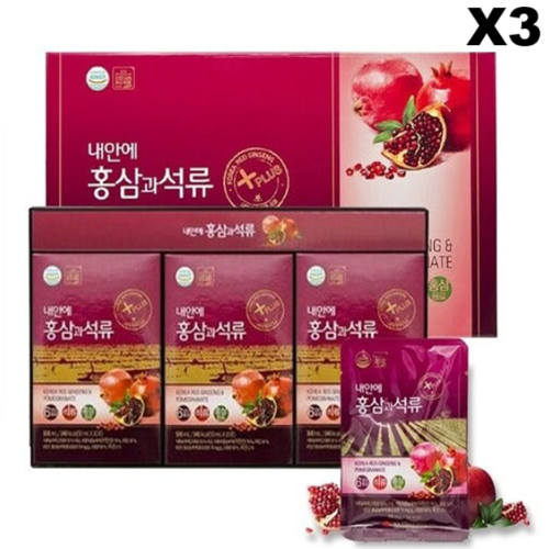 대동고려삼 <b>내안에 홍삼과 석류 50ml</b> 30포x3박스 석류홍삼즙 선물세트