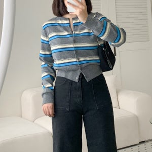 에디 스트라이프 라운드 가디건