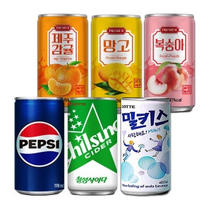 펩시콜라 칠성사이다 밀키스 190ml 다인 제주감귤 망고 복숭아 175ml각10캔총60캔