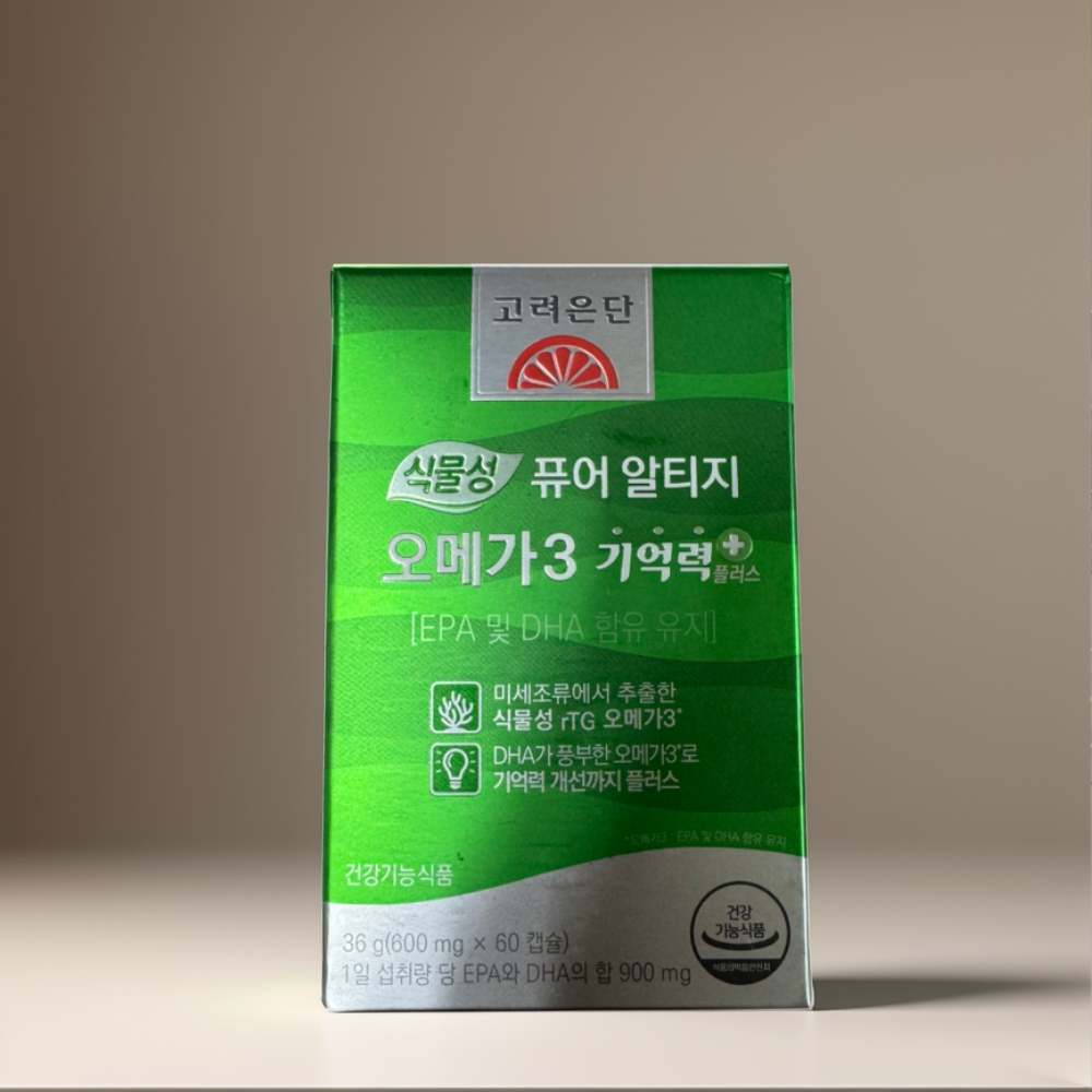 <b>고려은단</b> 식물성 퓨어 알티지 오메가3 <b>기억력</b>+ 혈행개선 눈건강케어 60정, 3개