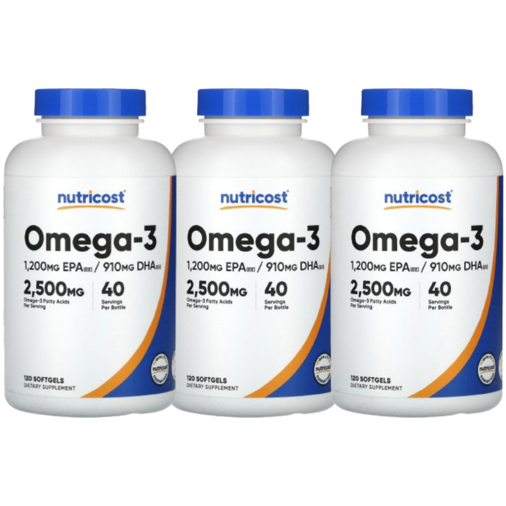 Nutricost <b>Omega 3</b> 오메가 2500mg 120정 3개