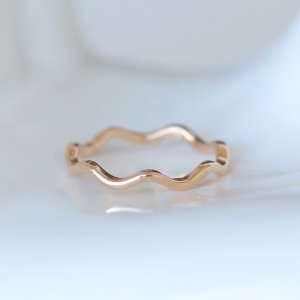 14k18k 웨이브 반지 민자 데일리 레이어드 금반지 리얼화이트(샴페인골드)