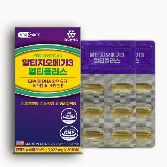 알티지 <b>오메가3</b> 혈행개선 눈건강 항산화 기능성 30캡슐