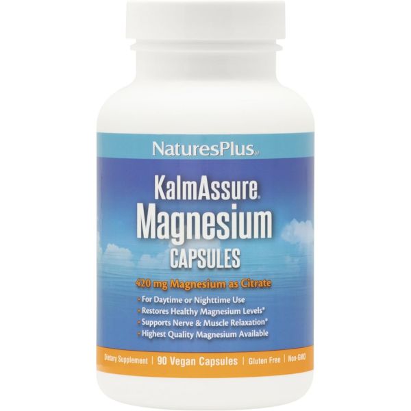 <b>Natures Plus</b> 마그네슘 눈떨림 내추럴스플러스 칼마슈어 - 400mg, 비건 캡슐 90개 천연 <b>스트레스</b> 완화 보충제, 신경 및 근육 이완 지원 채식, 글루텐 프리 30인분