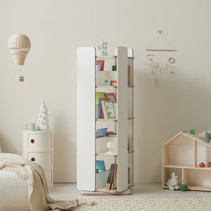 그린우드 완제품 가브리 거실 전면 회전 책장 책꽂이 4단