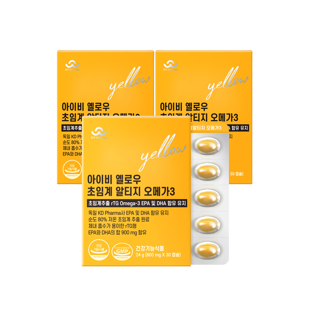 아이비 옐로우 초임계 <b>알티지 오메가3</b> 롱비다 커큐민 강황 800mg 30캡슐, 3개