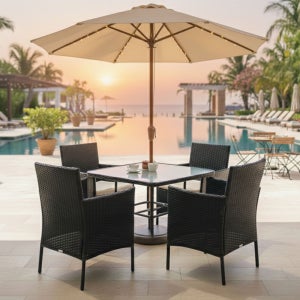 아우토라 라탄 야외테이블 의자 세트 테라스 카페 정원 파라솔 4인