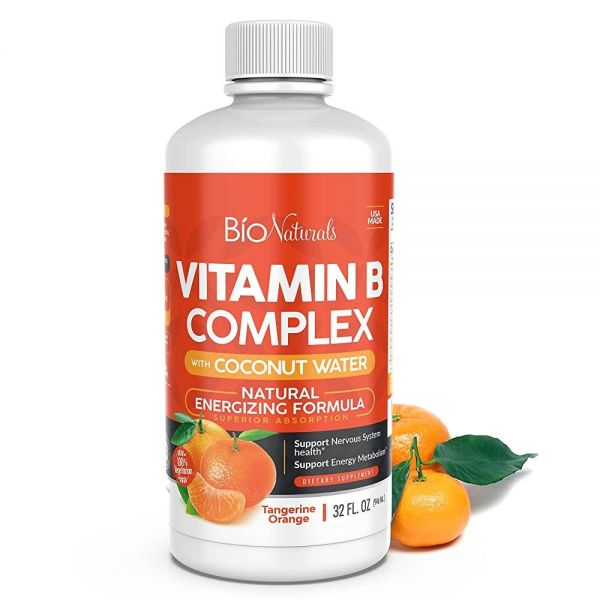 Bio Naturals <b>비타민</b> B 복합체 액체 보충제 - 스트레스, 정신 집중력 및 건강한 면역 체계를 위한 <b>B1</b> B2 B3 B5 B6 B12 유기농 코코넛 워터 함유 100% 천
