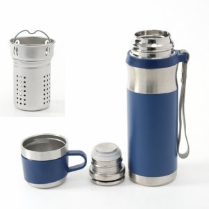 넓은 주입구 등산 보온병 스텐 거름망 티 500ml 블루