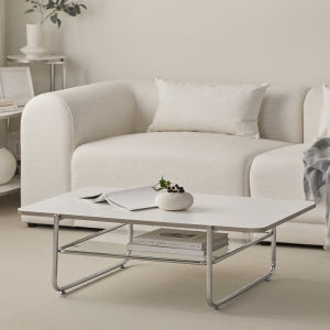 퍼니코 오프 사각 2단 강화유리 거실 소파 테이블 1000x640mm, 화이트