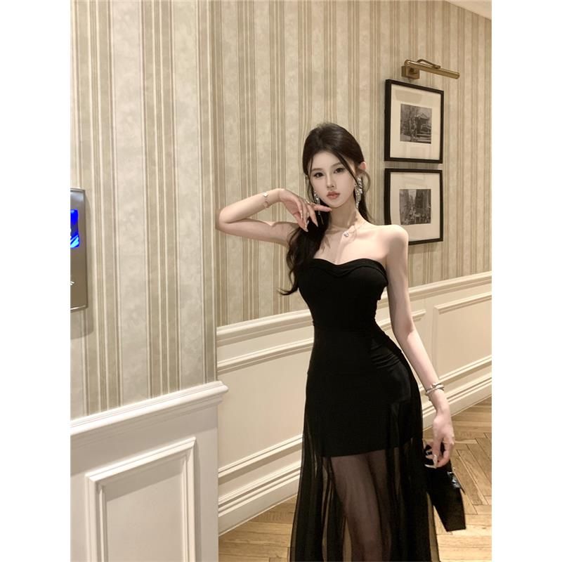 블랙 오프숄더 시스루 롱 원피스 바디콘 섹시 파티룩 클럽룩 연말룩 30대 딱 달라붙는