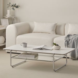 퍼니코 오프 사각 2단 강화유리 거실 소파 테이블 1200x640mm, 화이트