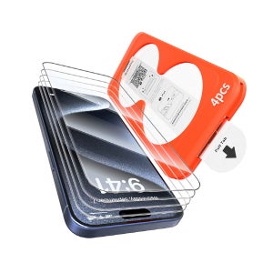 수피 원터치 자동부착 풀커버 강화유리필름 아이폰15-16 공용, 4매입